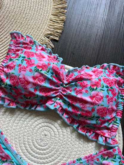 NEW Sweet Floral Bikini Set, Mid-Waist Tie, Cute Bow Detail