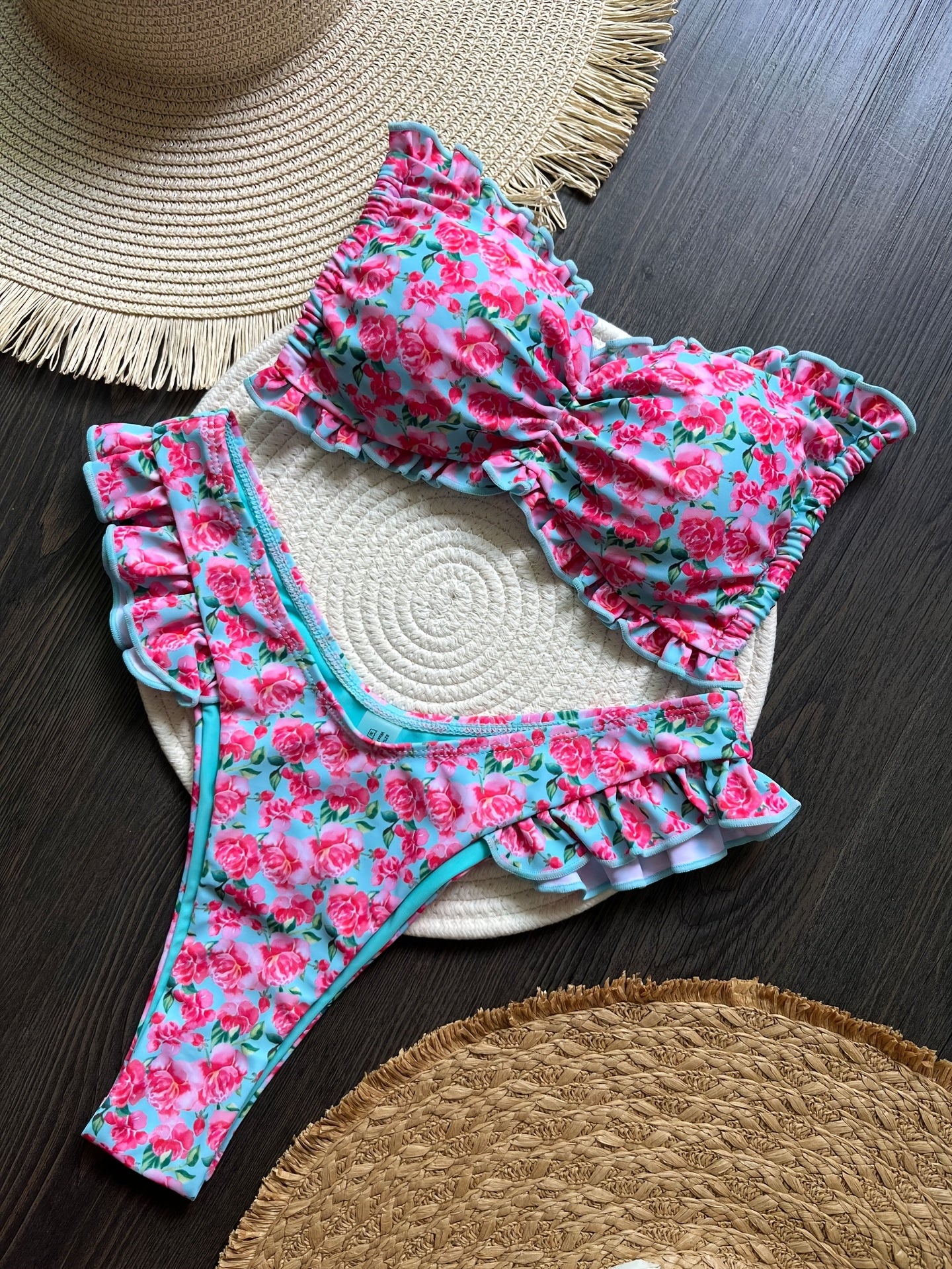NEW Sweet Floral Bikini Set, Mid-Waist Tie, Cute Bow Detail