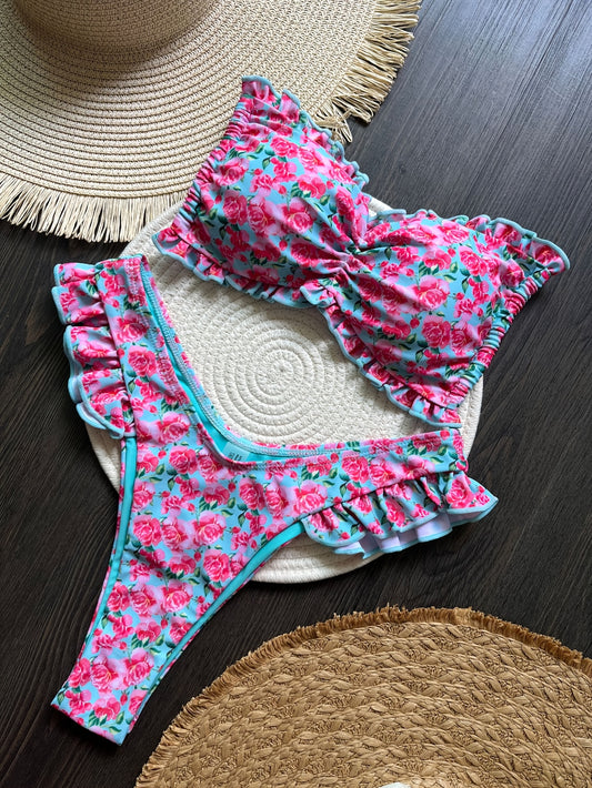NEW Sweet Floral Bikini Set, Mid-Waist Tie, Cute Bow Detail