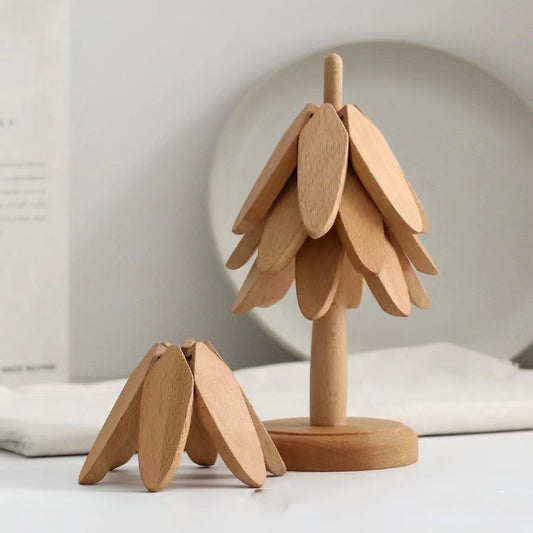Folding Wooden Tree Heat-Resistant Coaster